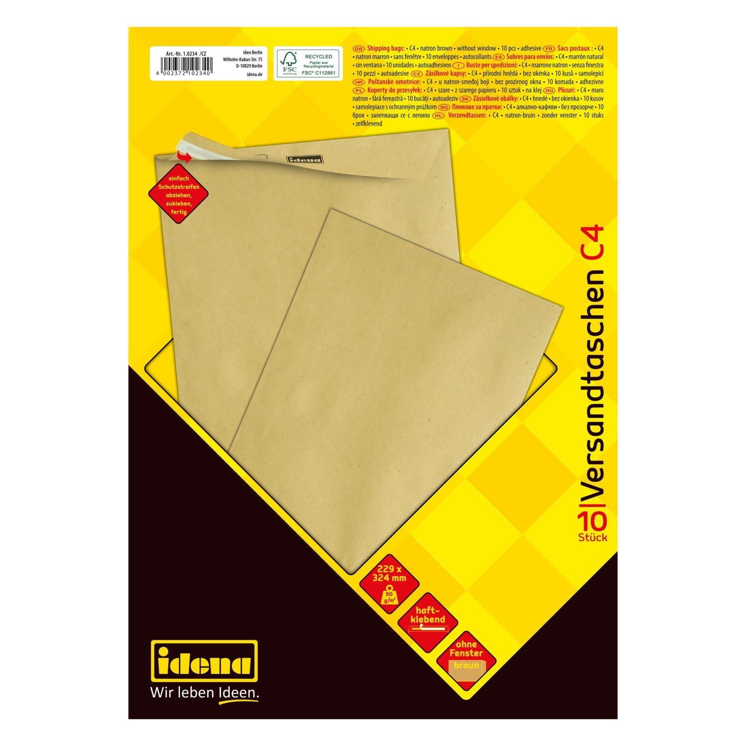 Thumbnail - Idena Versandtasche Idena 10234 - Versandtasche DIN C4, 90 g/m², haftklebend, ohne Fenster