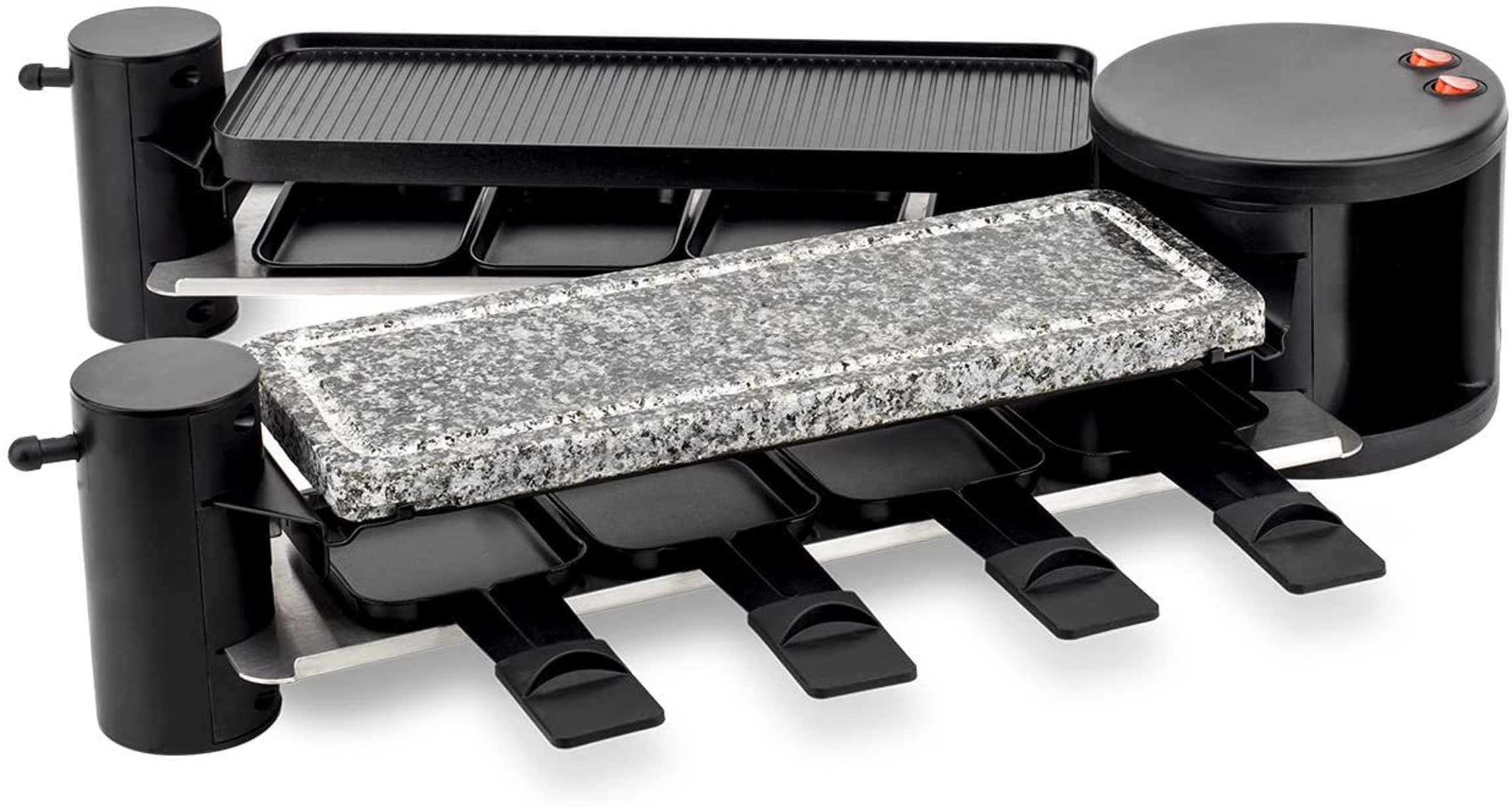 H.Koenig Raclette RP360 Raclette heißer Stein, ausklappbar, 8 Raclettepfännchen, 1200 W