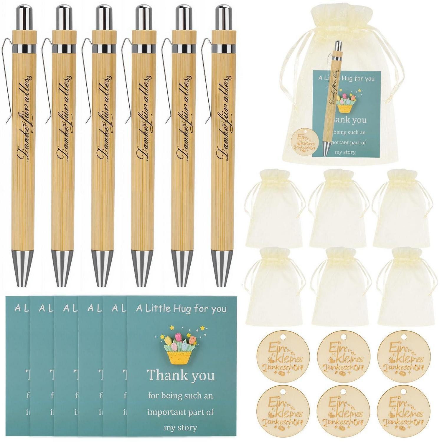 LuxusKollektion Kugelschreiber 6er Set Holzkugelschreiber Danke Gravur