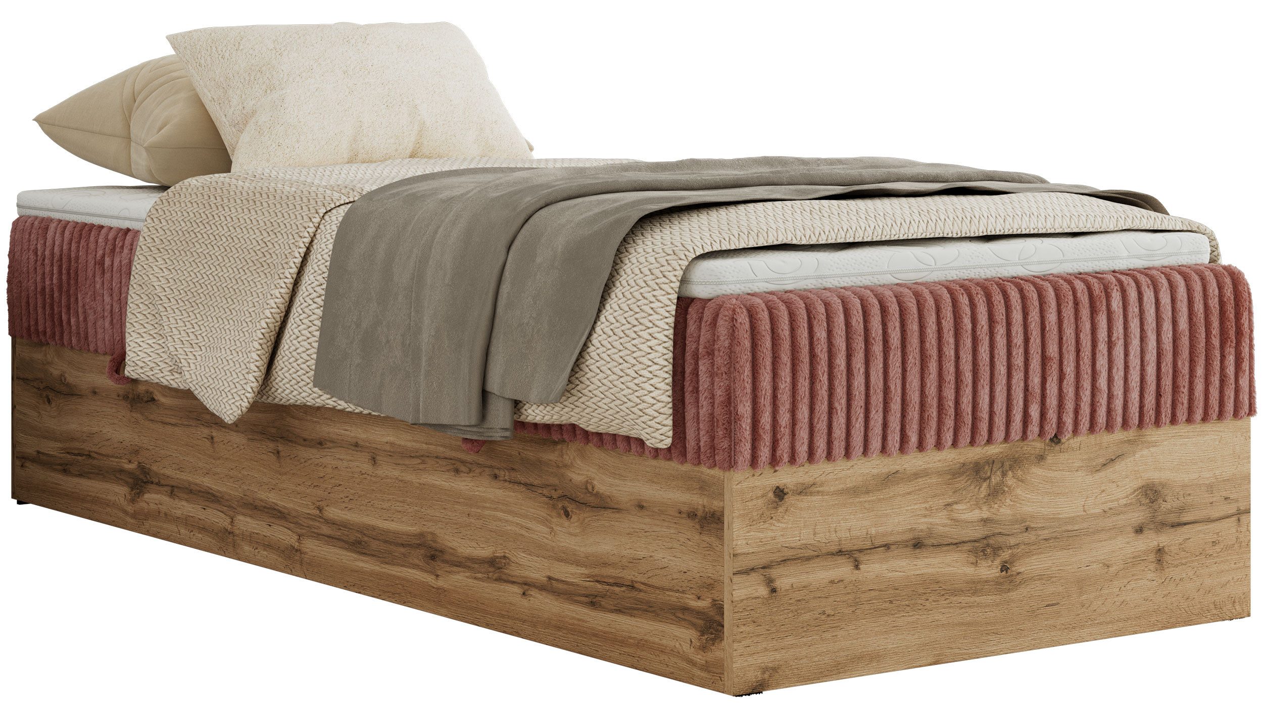MKS MÖBEL Boxspringbett WOOD ZERO 90 (Set, Bett, Hotelbett, ohne Kopfteil, Topper T25 oder Visco), Polsterbett, Bettkasten, Öffnung, Härtegrad H3/H4