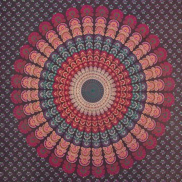 Wandteppich Tagesdecke Wandbehang Mandala Deko Tuch Peacock Pfau XL ca 200x230cm, KUNST UND MAGIE