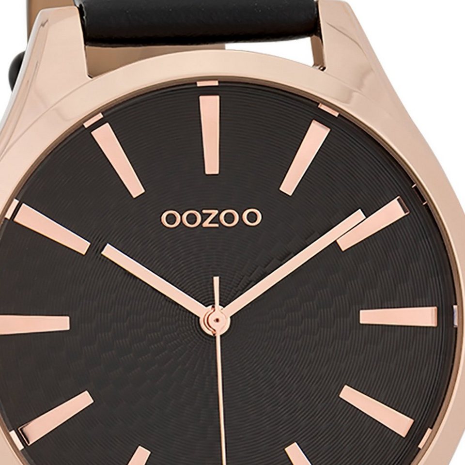 OOZOO Quarzuhr Oozoo Damen Armbanduhr Timepieces, Damenuhr rund, groß (ca.  42mm), Lederarmband schwarz, Fashion