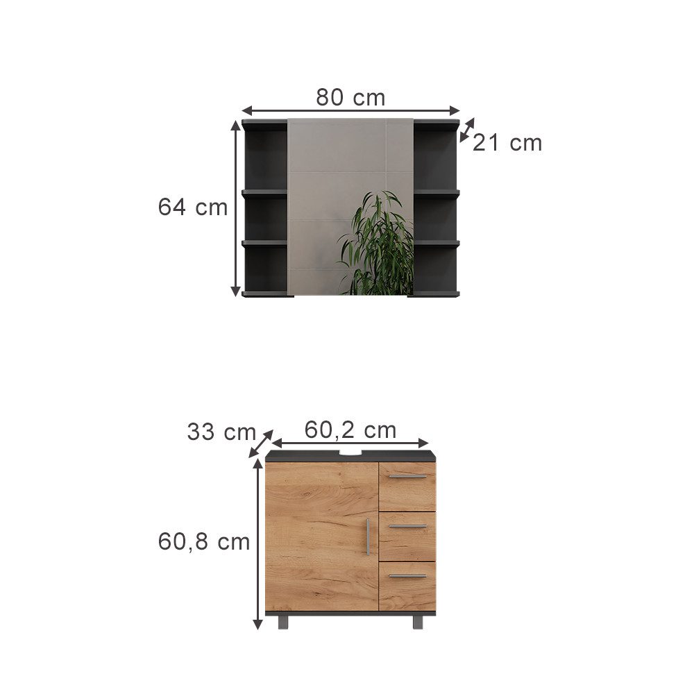 Vicco Badmöbel-Set Ilias, Anthrazit/Goldkraft Eiche, 2 günstig online kaufen