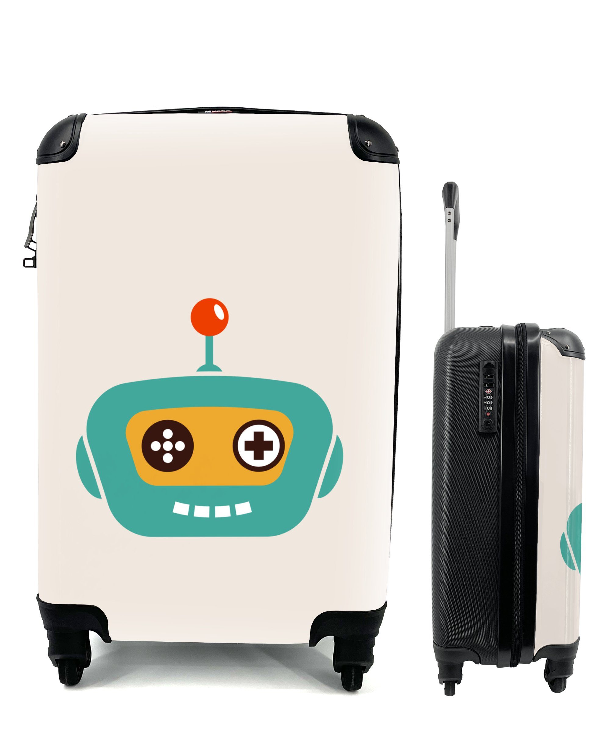 MuchoWow Handgepäckkoffer Roboter - Gesicht - Antenne - Technik - Junge - Kind, 4 Rollen, Reisetasche mit rollen, Handgepäck für Ferien, Trolley, Reisekoffer