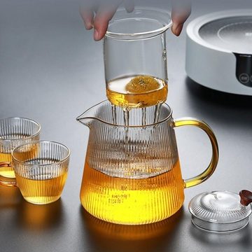 HIBNOPN Teekanne Teekanne gestreiftes Glas mit Griff verdickter hitzebeständiger 1000ml, 1000 l