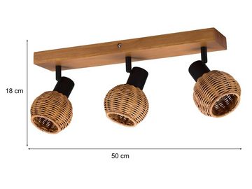 meineWunschleuchte Deckenspots, ohne Leuchtmittel, Holz-Lampe mit Rattan-Schirmen, Decken-Lampe Landhaus-Stil 3-flammig