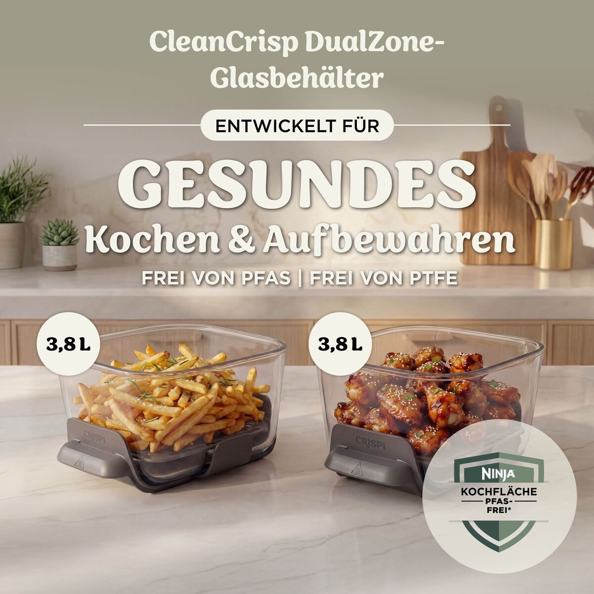 NINJA Heißluftfritteuse DD102EUIV2 Ninja CRISPi DualZone Glas-Air-Fryer mit 8 Funktionen – Weiß, 2860 W – Bild 4 von 5