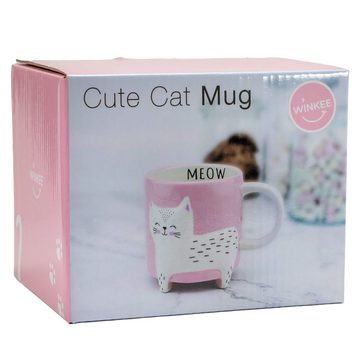 Winkee Tasse Kaffeebecher Tasse Jumbotasse Katze Tiertasse 500ml, Keramik, Spülmaschinenfest