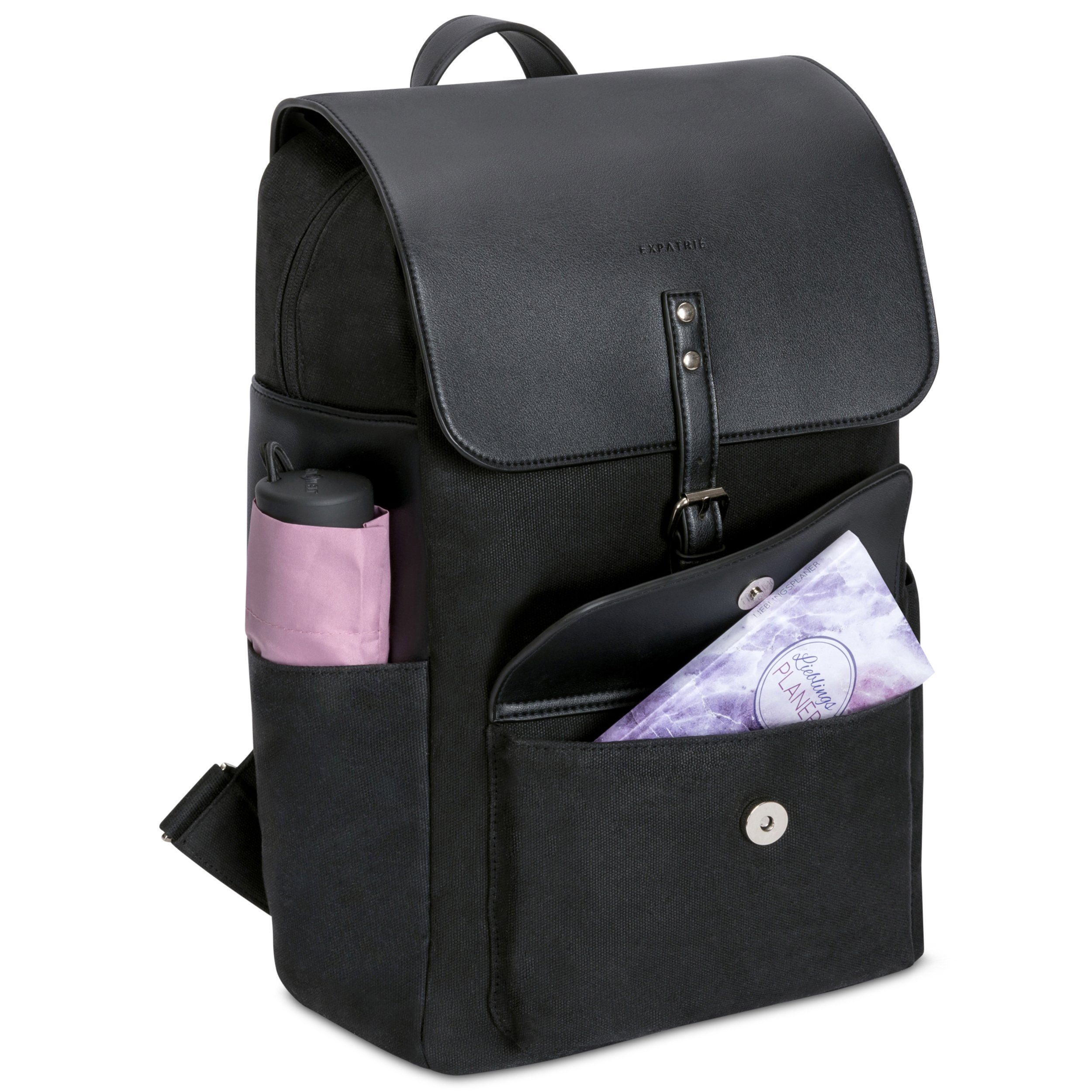 Damen, Laptop Schwarz Magnetverschluss, Fach, Cityrucksack Tagesrucksack, Wasserabweisend Laptopfach, Rucksack ELLA Expatrié