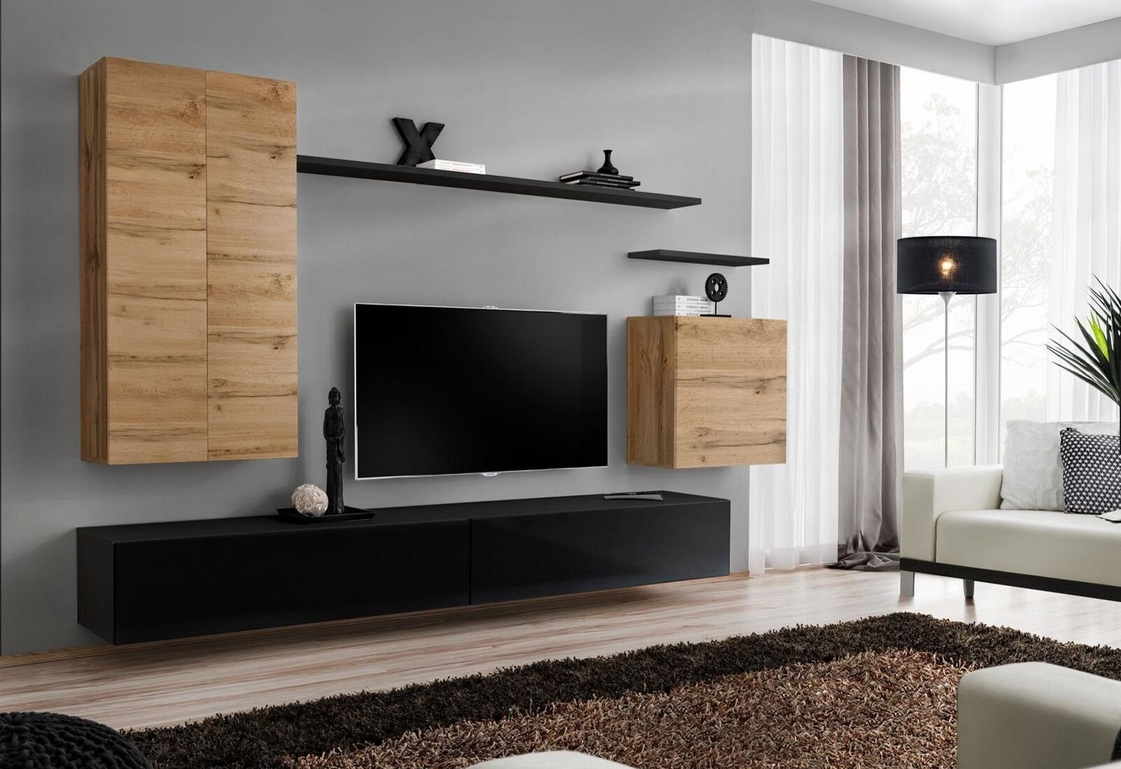 + TV-Ständer, Europa Design Wandschrank + Wandschrank Wandregal in (8-St., 2x Wohnzimmer-Set Moderne Ständer TV Wandregal), Made Wohnwand 1x 2x 3x JVmoebel + Wohnwand