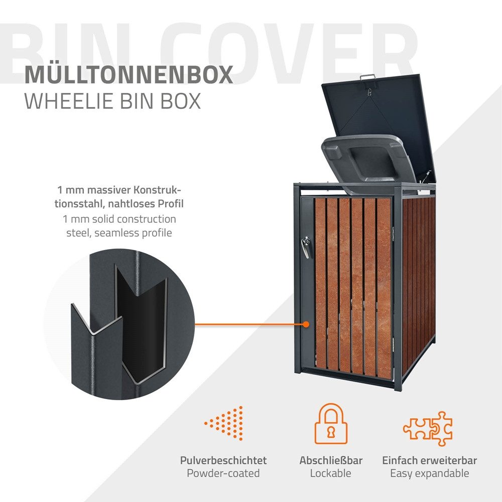 Thumbnail - ML-DESIGN Mülltonnenbox Müllbox aus Stahl wetterfeste Mülltonnen Verkleidung Mülltonnengarage, Mülltonnencontainer mit K...