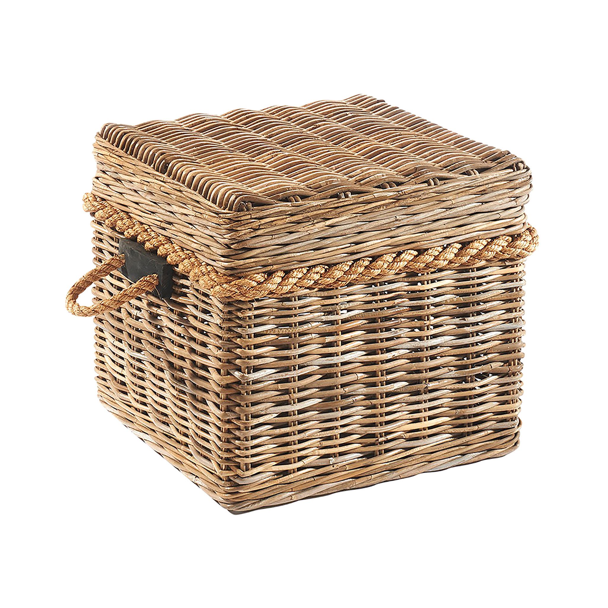 Kobolo Truhe Sitztruhe aus geflochtenem Rattan in kubu grey 50x50x45 cm