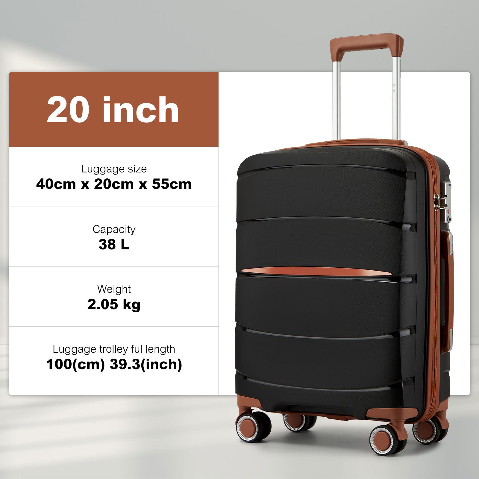 KONO Handgepäckkoffer PP – Kabinenkoffer mit TSA-Schloss & stylischen Braun günstig online kaufen