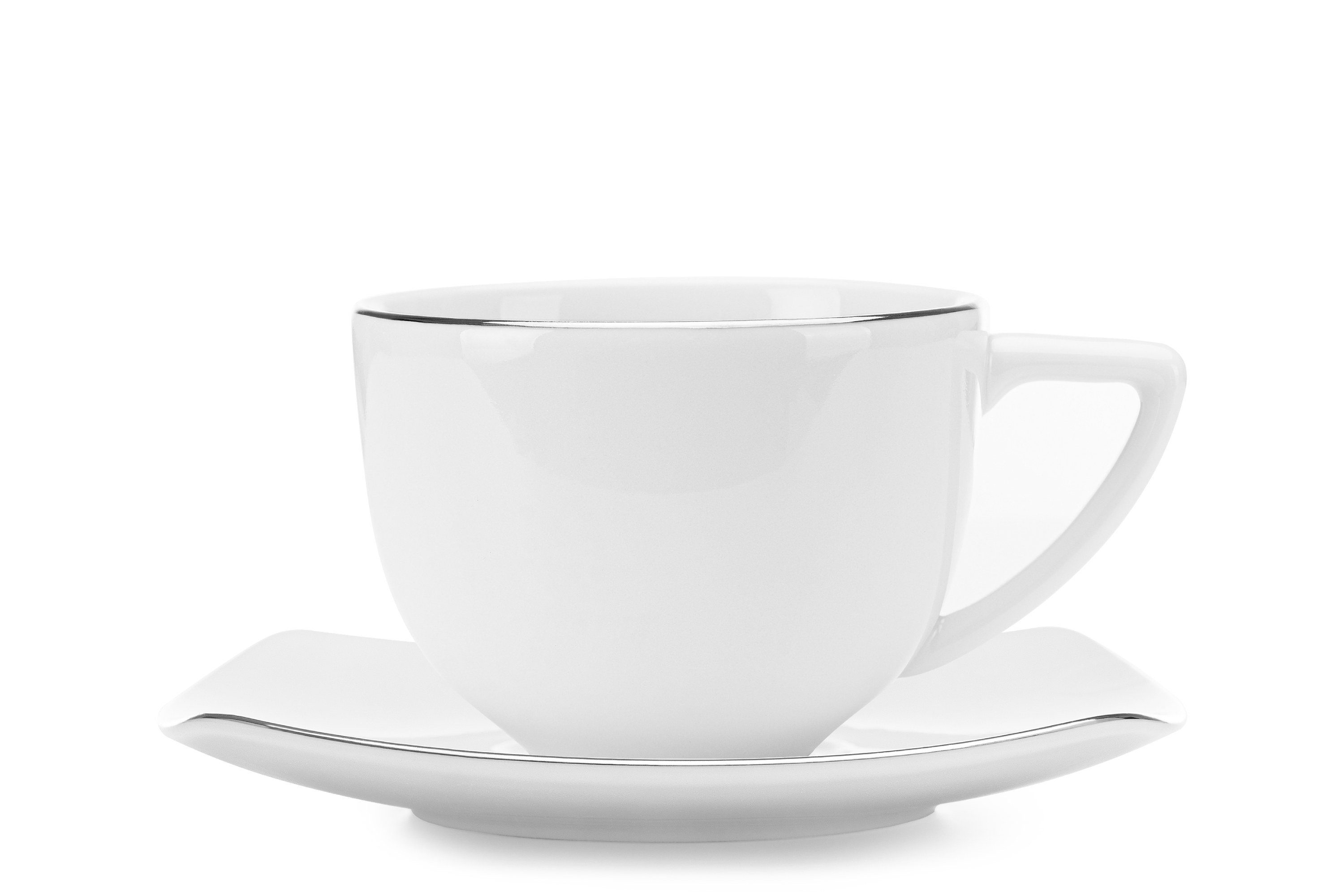 Tafelservice Porzellan, Kaffeeservice Personen, Platin CARLINA Elegant Kombiservice Konsimo quadratisch, Handwäsche, (30-tlg), 6