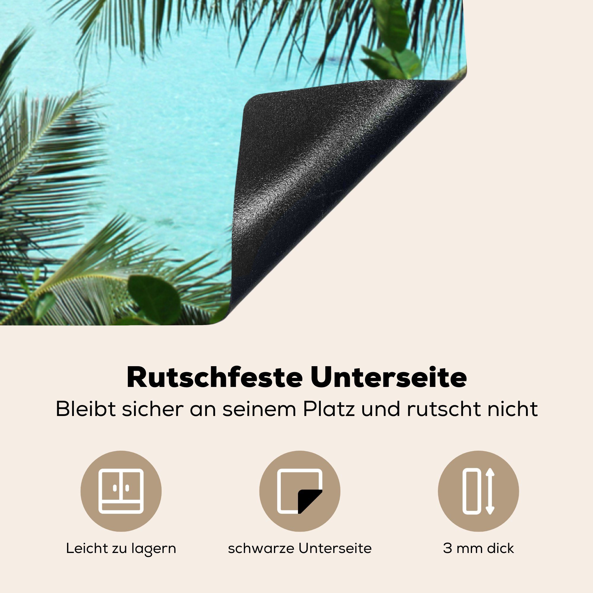 - MuchoWow Palme (1 Vinyl, küche tlg), für Arbeitsplatte 78x78 Strand, Philippinen cm, - Herdblende-/Abdeckplatte Ceranfeldabdeckung,