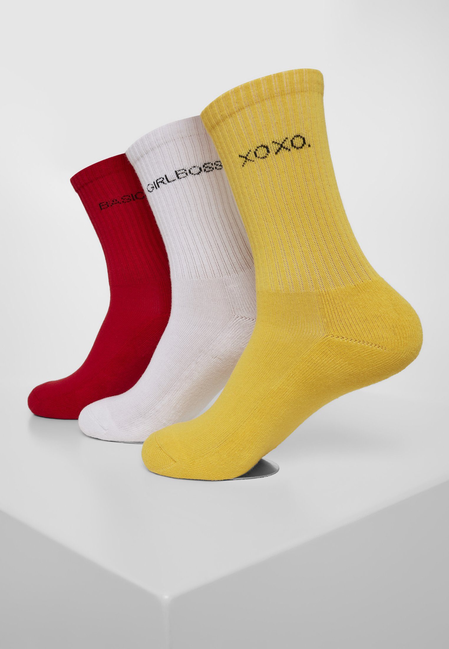 URBAN CLASSICS yellow/red/white Freizeitsocken Accessoires Wording 3-Pack (1-Paar) Socks