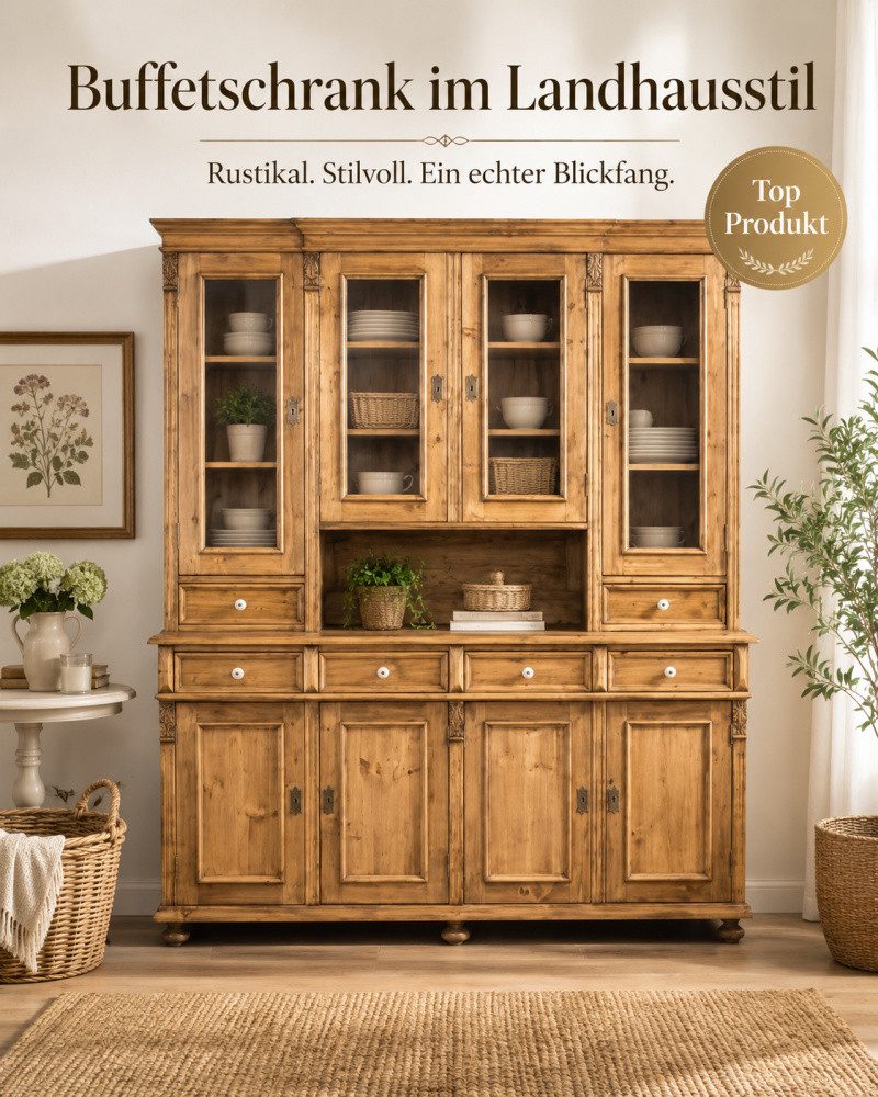 Wohnpalast Buffet Buffetschrank Gründerzeit aus Kiefer Massivholz, Landhausstil, 180 cm