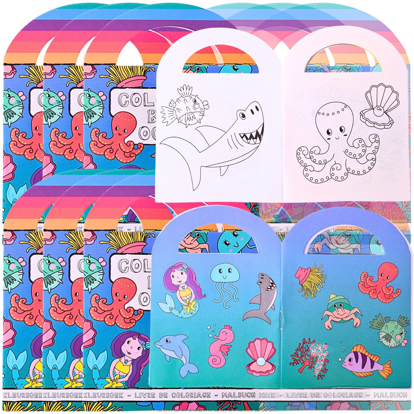 TE-Trend Stickerbuch 12 Stück Meerjungfrau Motiv Malheft Ausmalheft Set mit je 15 Sticker, mit 15 Meerjungfrau-Sticker