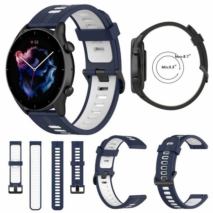 Wigento Smartwatch-Armband Für Amazfit GTR 4 / GTS 4 Watch Uhr Kunststoff / Silikon Armband Ersatz Arm Band Ersatz Dunkel-Blau / Weiß