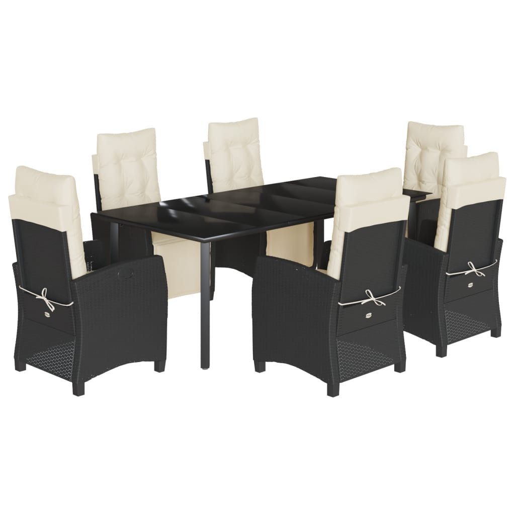 Garten-Essgruppe 7-tlg. Garten-Essgruppe mit Kissen Schwarz Poly Rattan