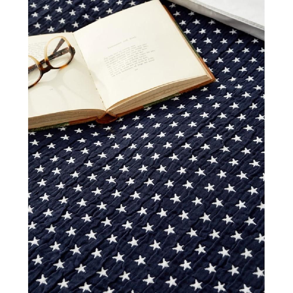 Lexington Bettwäsche Decke Plaid Bettüberwurf mit Sternen Star Navy Blue (160x240cm)
