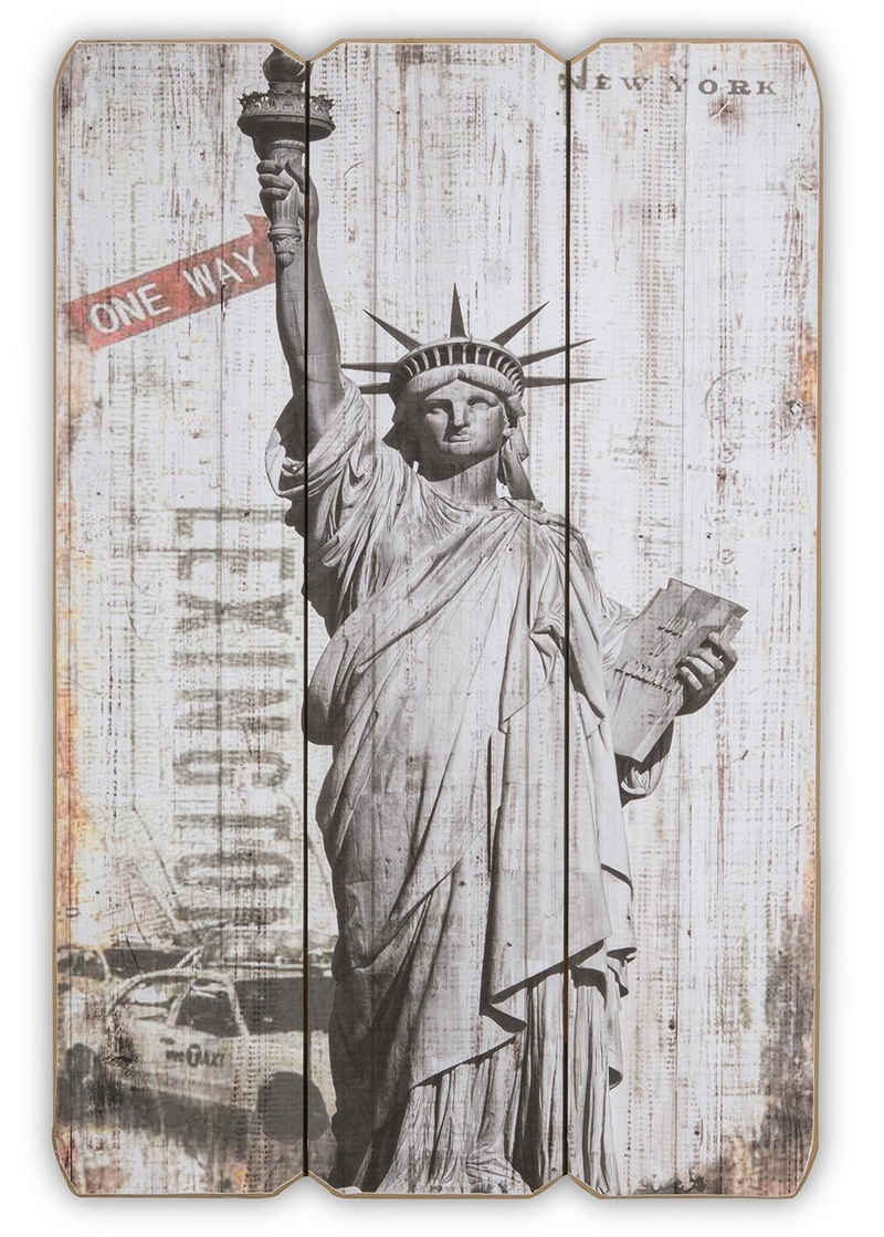 Levandeo® Holzbild, Wandbild aus Holz USA New York Freiheitsstatue Wandschild