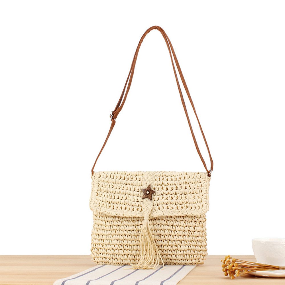 Zaewry Strandtasche Damen Umhängetasche Boho Schultertasche Strohtaschen Clutch, Crossbody Strand Tasch für Strand, Reisen Und Freizeit