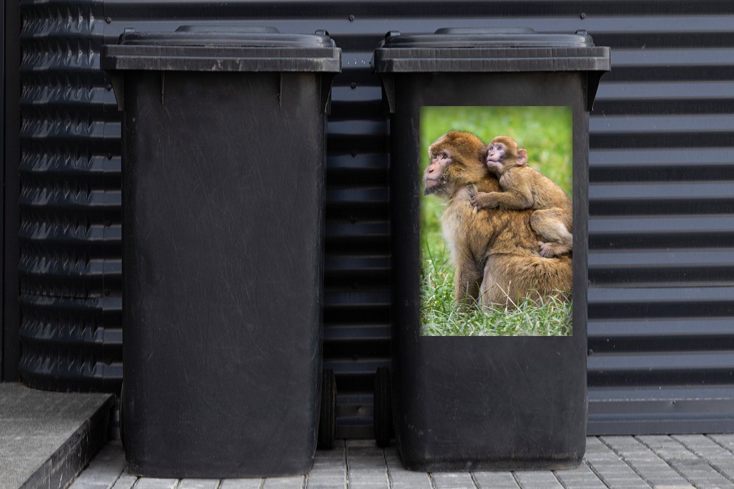 MuchoWow Wandsticker Affe - Gras Abfalbehälter Baby (1 Mülleimer-aufkleber, Sticker, Container, - Mülltonne, St)