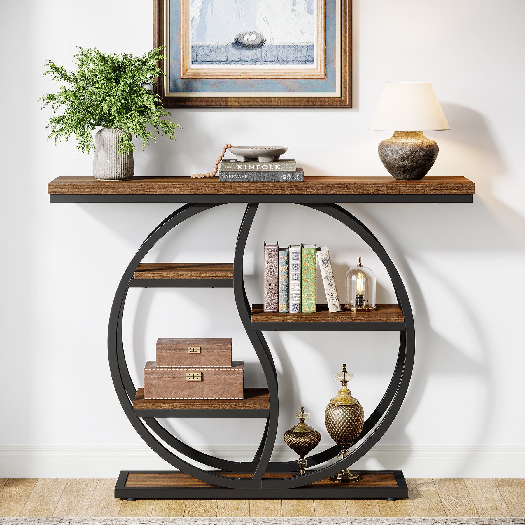 Tribesigns Konsolentisch 120 x 30 cm industrieller 4-stöckiger Sofatisch für Wohnzimmer, Flur