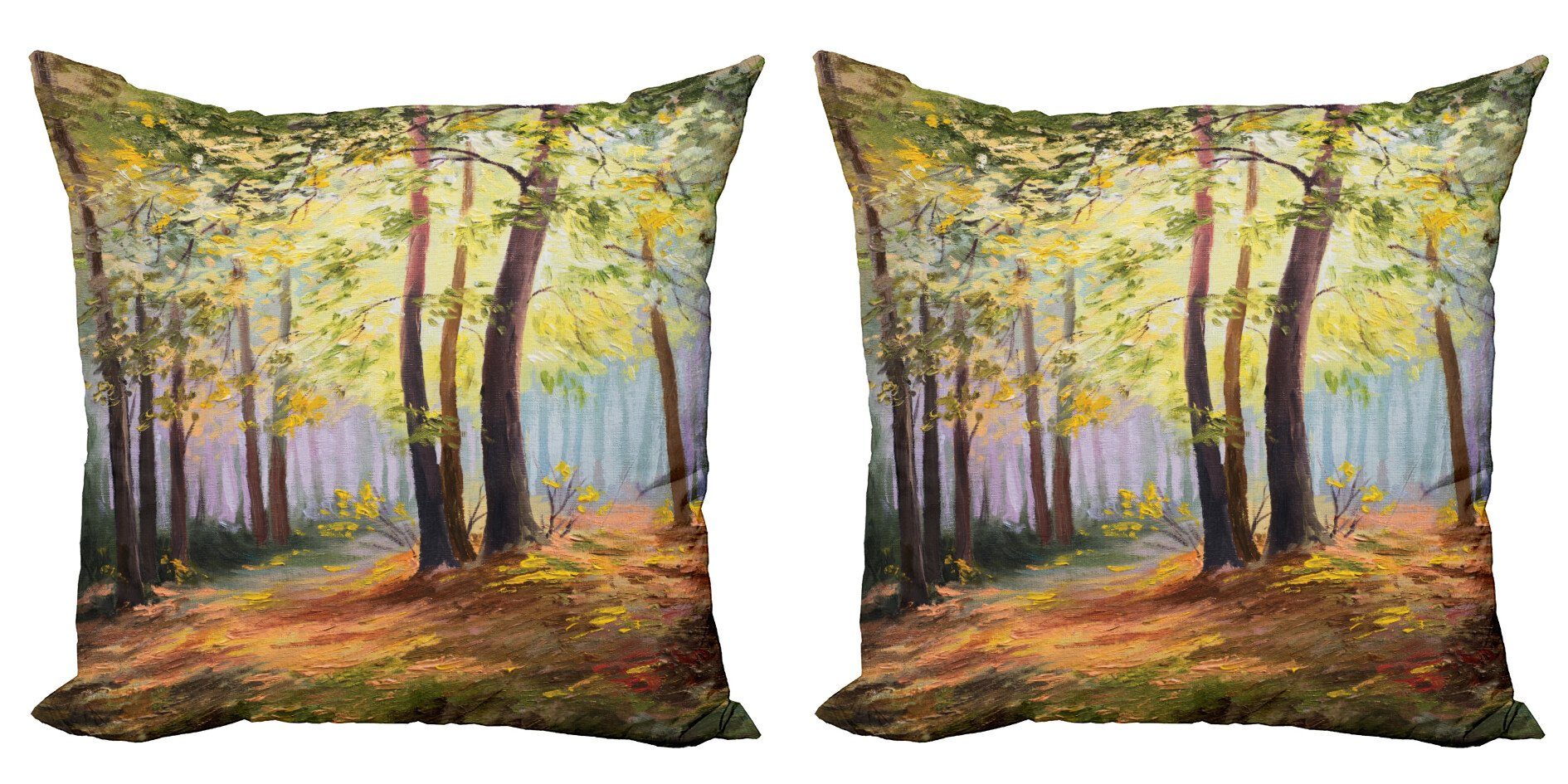 Kissenbezüge Modern Accent Doppelseitiger Digitaldruck, Abakuhaus (2 Stück), Land Frühling im Wald Blätter