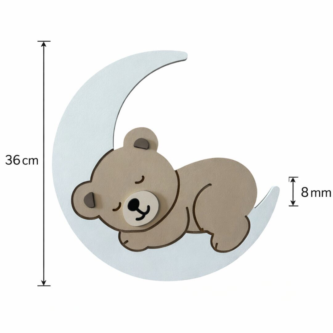 COZYCOLLECTIONS LED Wandleuchte LED-Wandnachtlicht Schlafender Bär auf Mond 36 cm,Beige, LED, Warmweiß, Montessori-inspiriertes Mond-Nachtlicht in 5 Farbvarianten