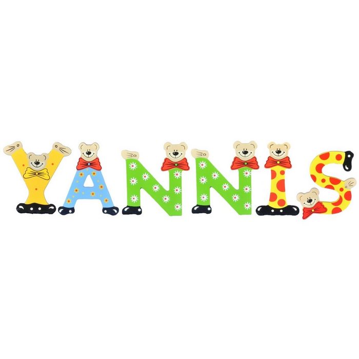 Playshoes Deko-Buchstaben (Set 6 St) Kinder Holz-Buchstaben Namen-Set YANNIS - sortiert Farben können variieren bunt