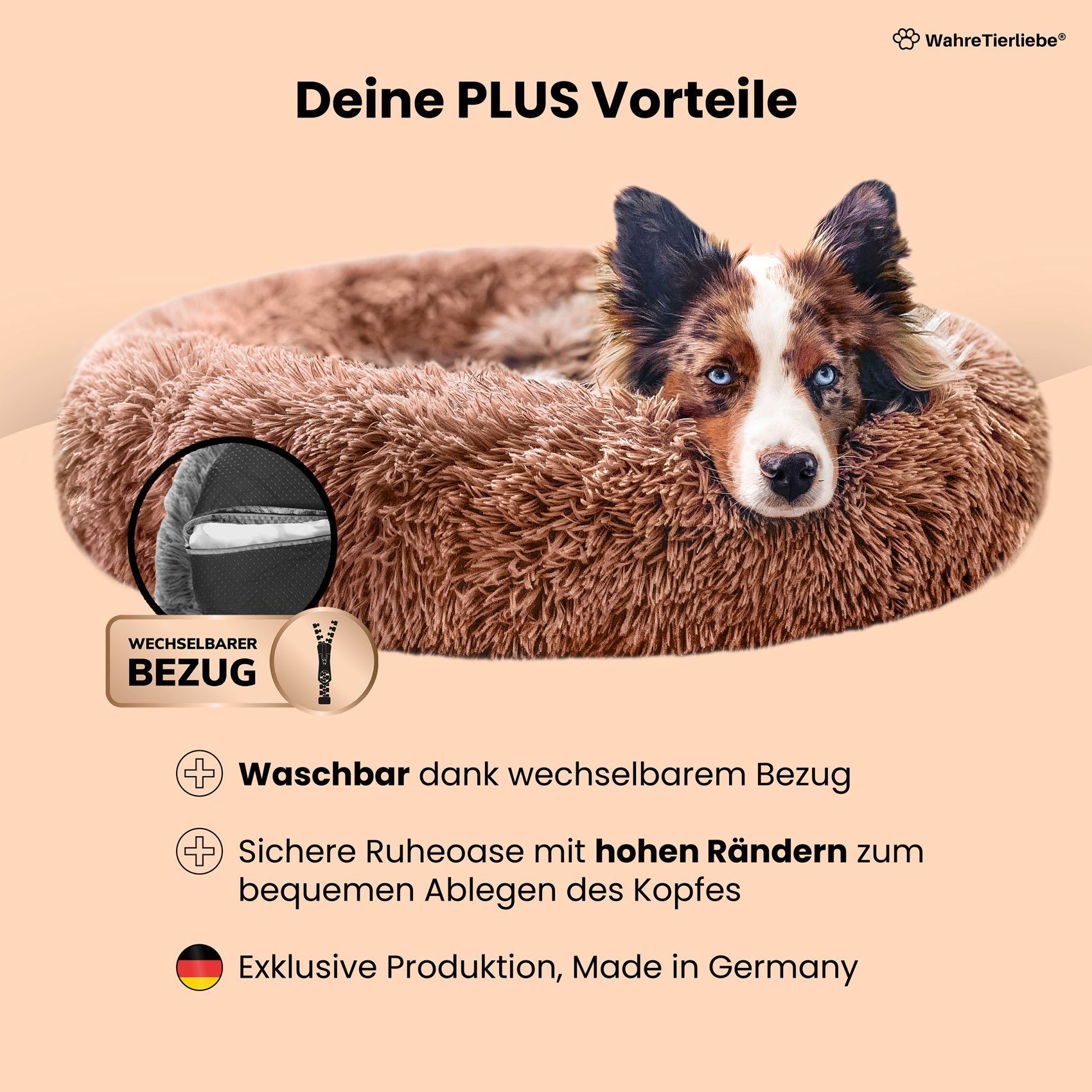 Wahre Tierliebe Tierbett - Kuscheliges Hundebett mit Bezug - Das Original -  Made in Germany, 100% Polyester, Made in Germany, Verschiedene Größen und  Farben, extra flauschig
