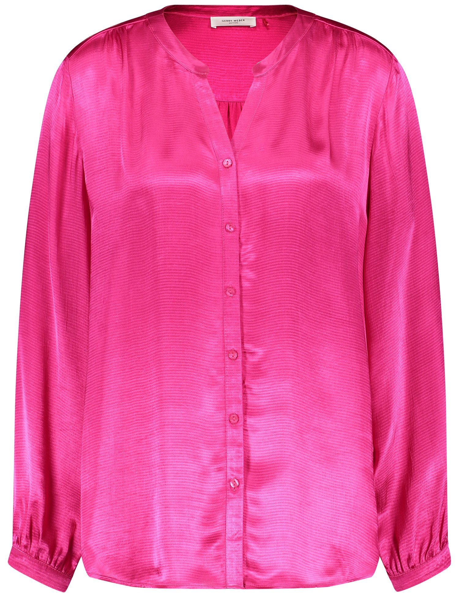 GERRY WEBER Bluse Dragon Fruit Satinierte mit Saum Langarmbluse abgerundetem