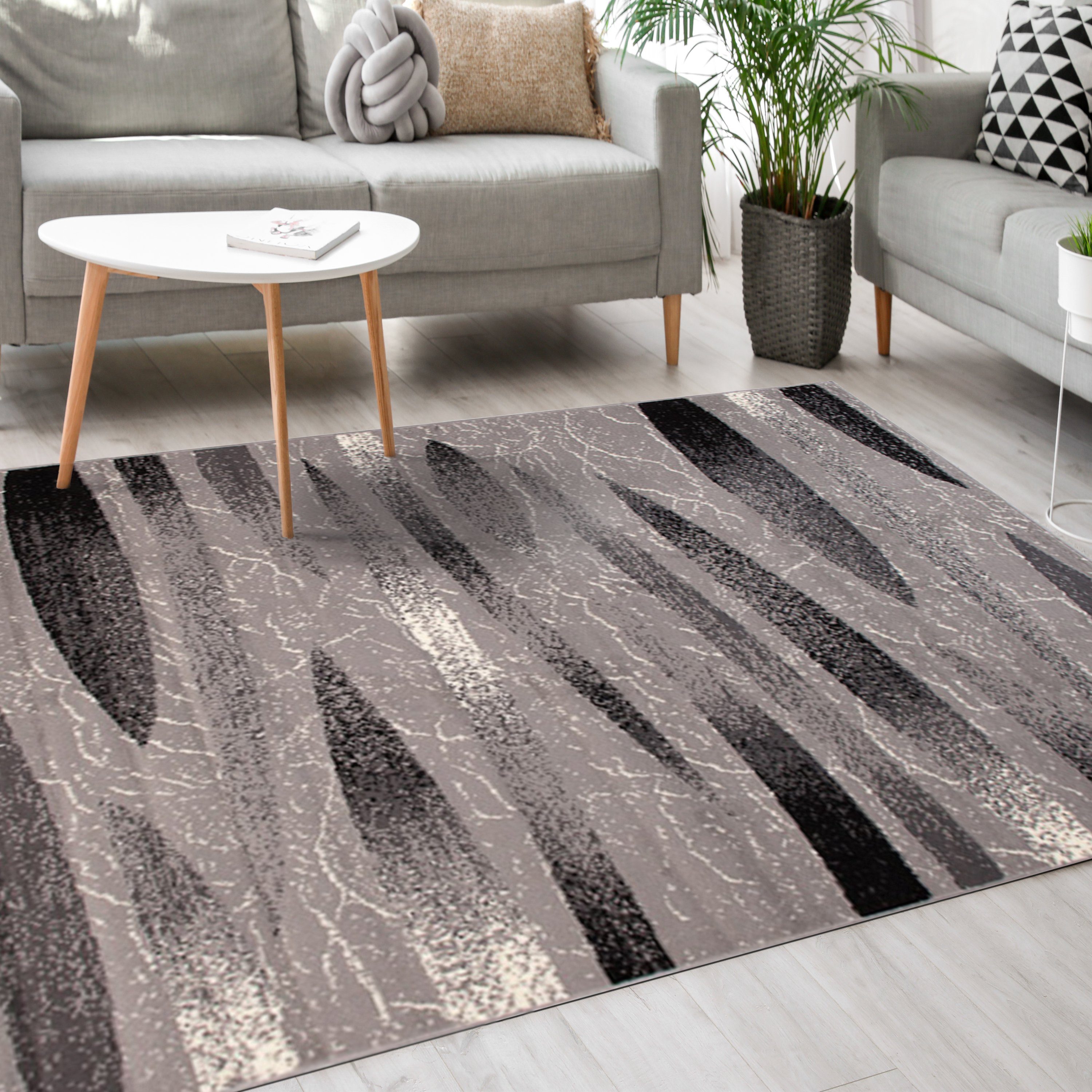 Designteppich Modern Teppich Kurzflor Wohnzimmerteppich Robust und pflegeleicht GRAU