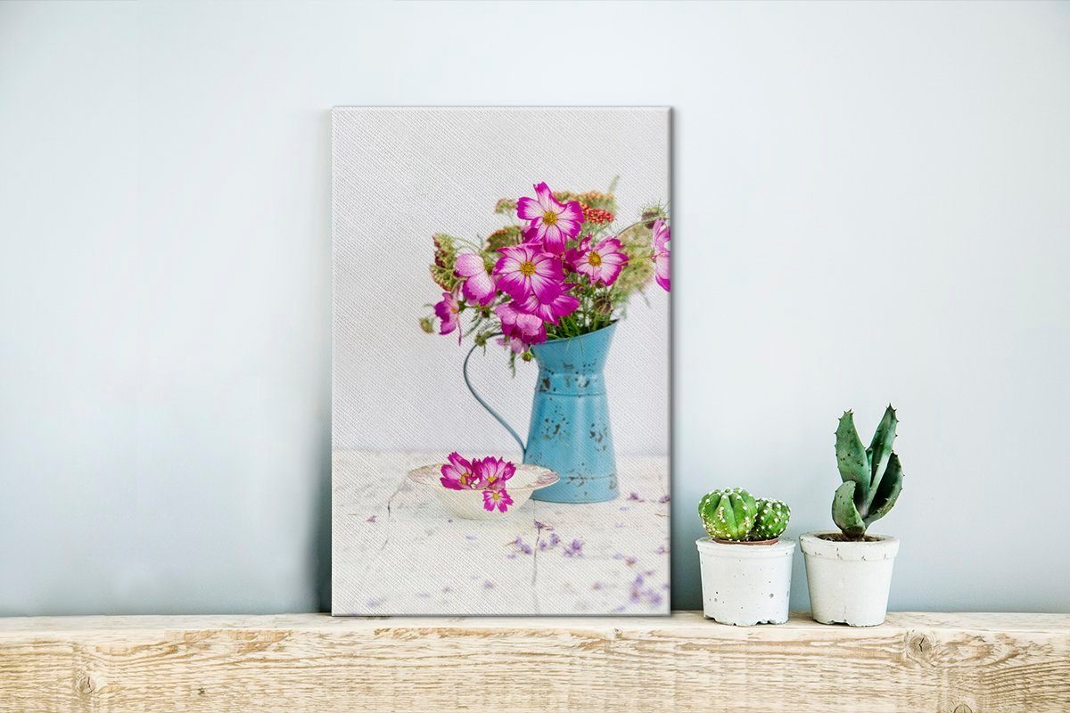 OneMillionCanvasses® Leinwandbild Krug - Blumen - Lila, Fotodruck (1 St), Leinwand Canvas Wandbild, Wanddekoration 20x30 cm