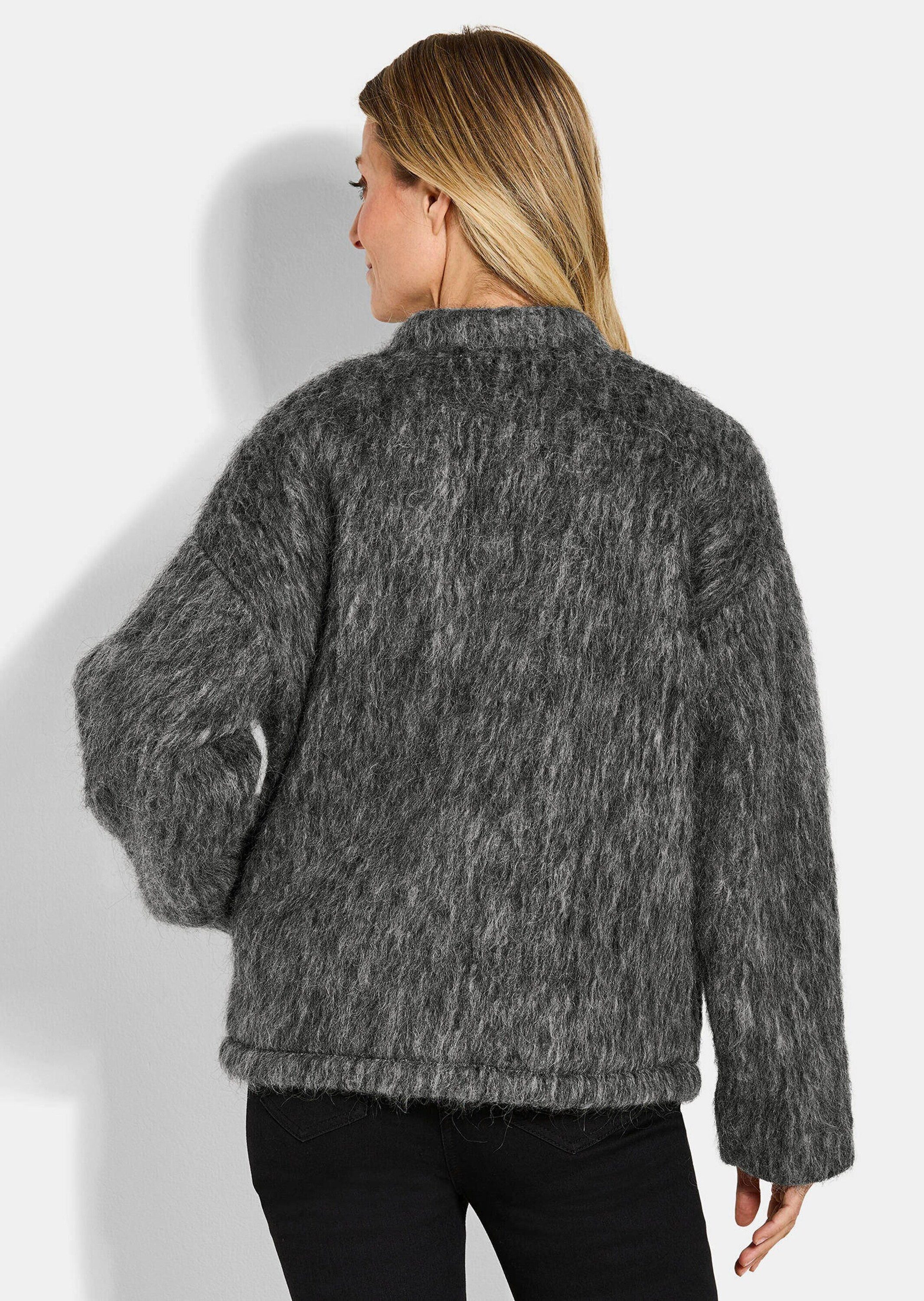 GOLDNER Outdoorjacke Warme Wolljacke in melierter Optik Winterjacke mit Rundhalsausschnitt, verdeckte Knopfleiste, Langarm