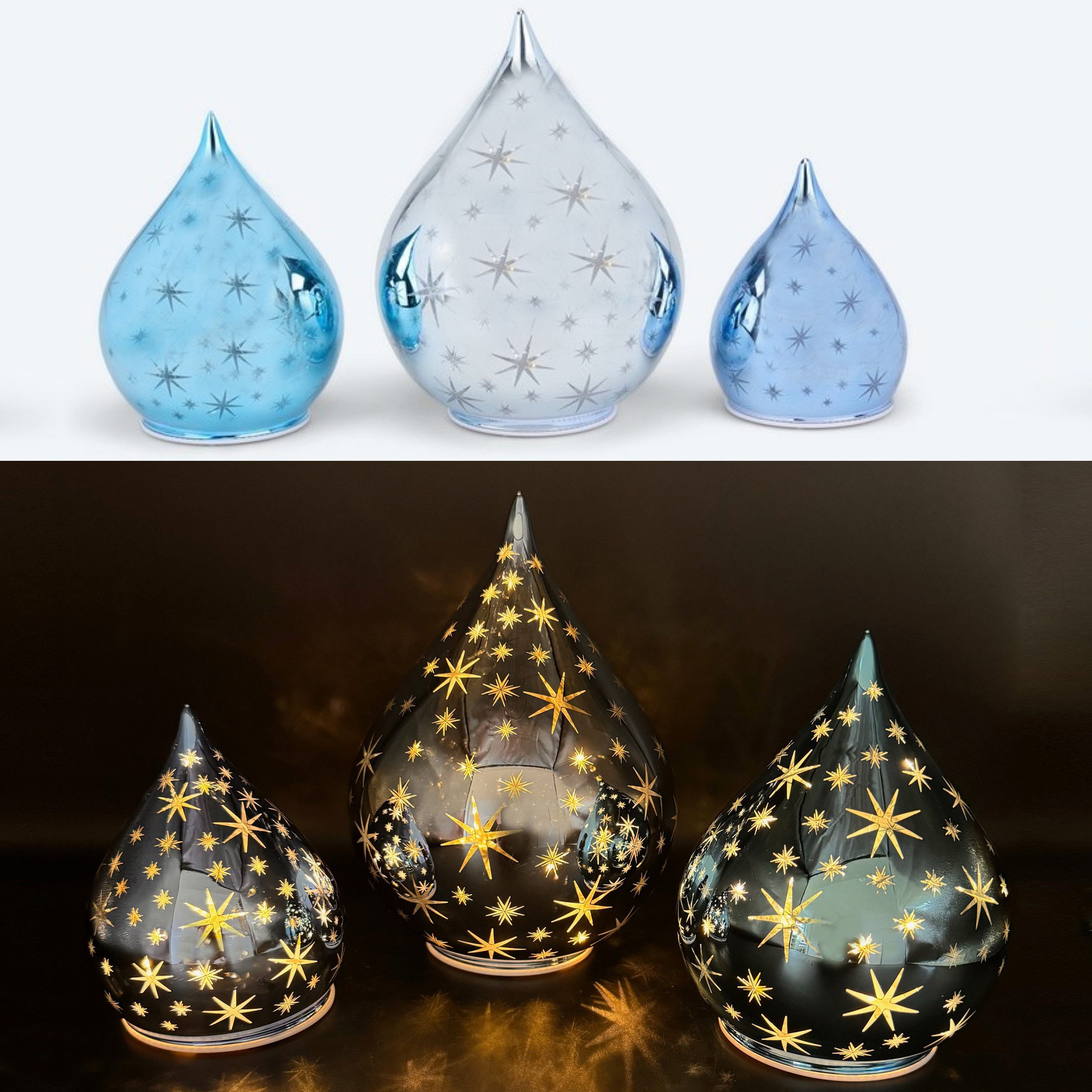 Online-Fuchs LED Dekoobjekt 3 Glastropfen mit LED Lichterkette, Leuchteffek günstig online kaufen