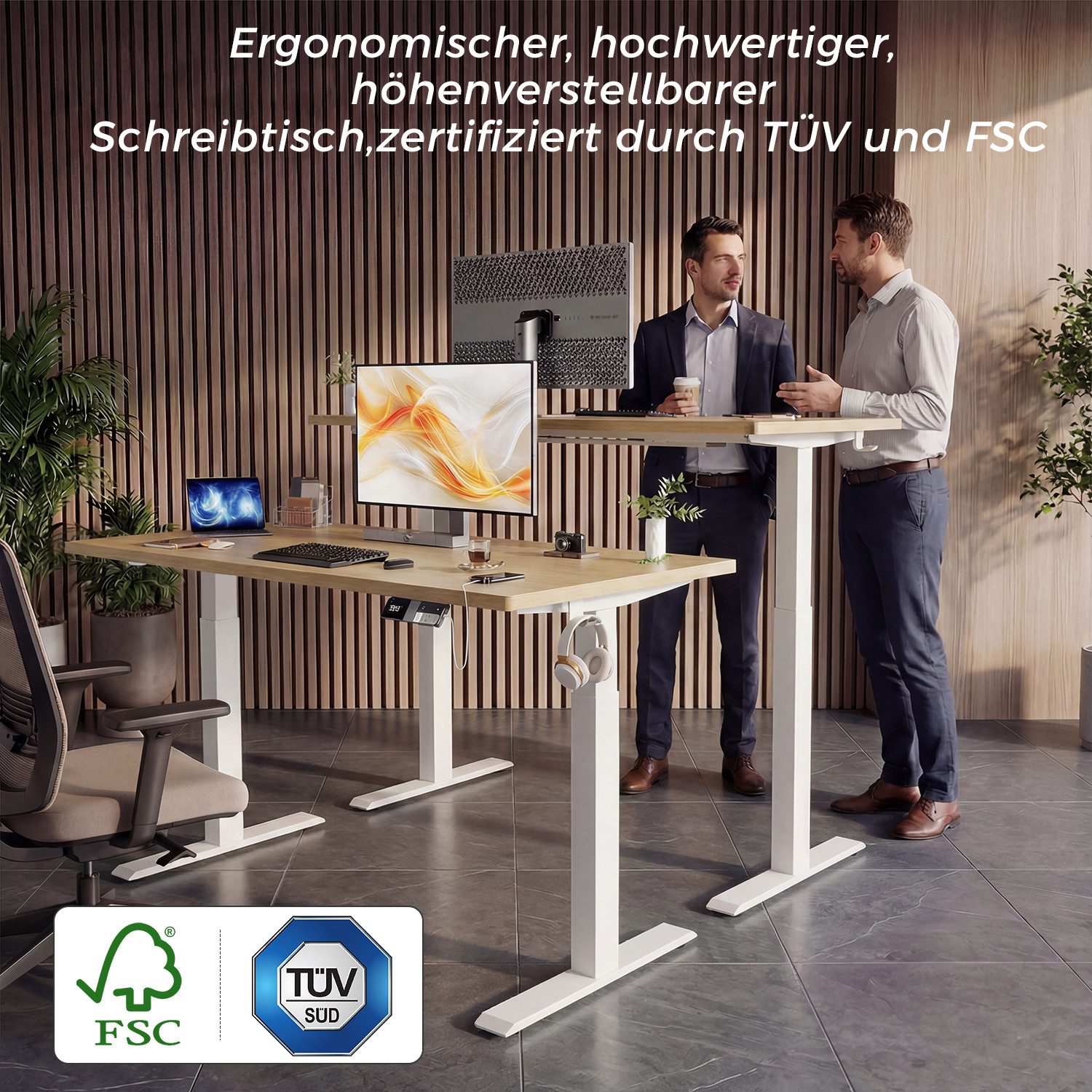 HOMALL Schreibtisch Höhenverstellbarer Elektrisch mit 25mm starker einteiliger Tischplatte (25 mm dicke, nahtlose, monolithische Tischplatten Keine gespleilten Platten Vielseitig und hochwertig Erinnerung bei langerem Stehen)