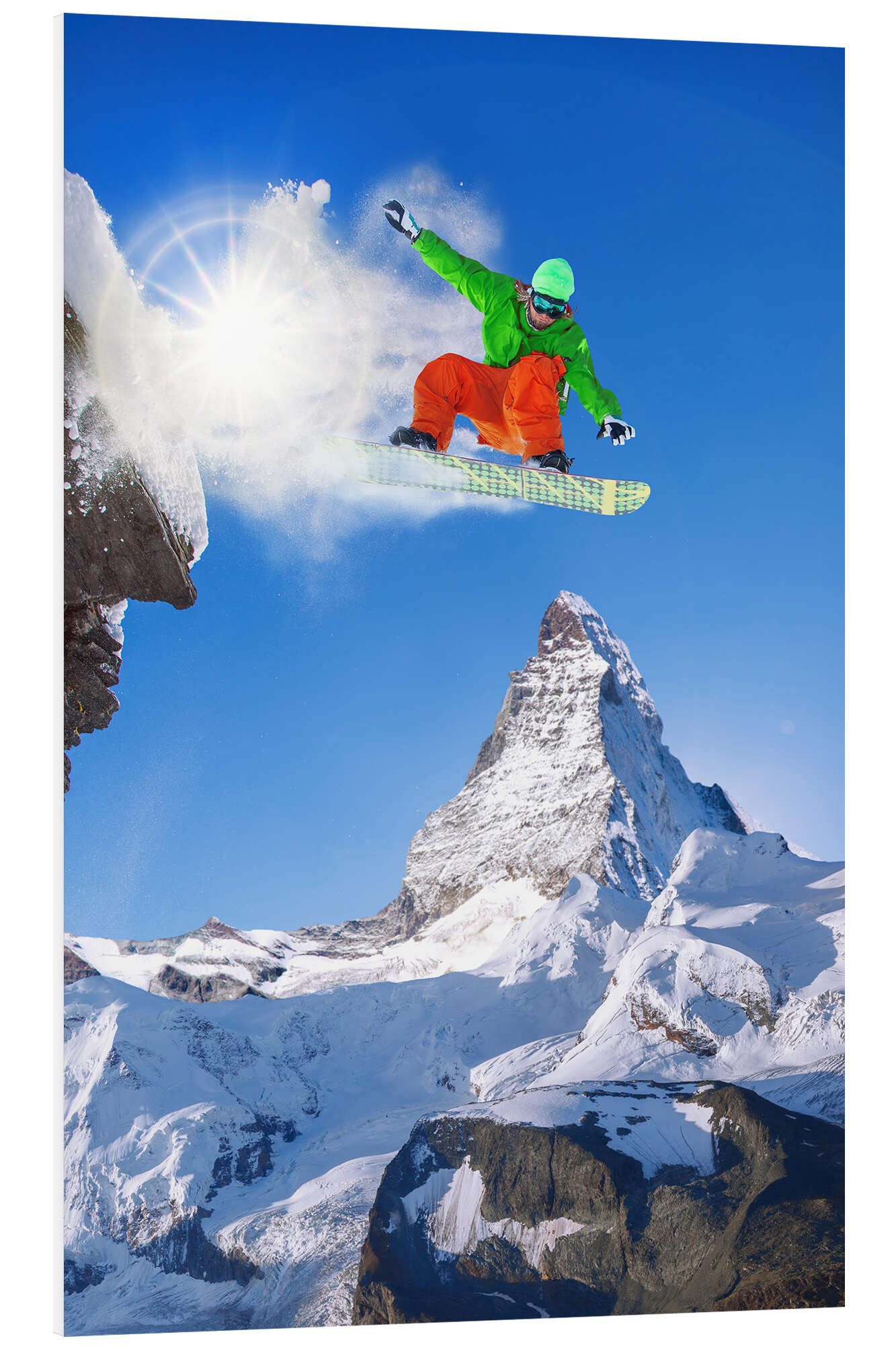 Posterlounge Forex-Bild Editors Choice, Snowboarder vor Matterhorn, Fotografie