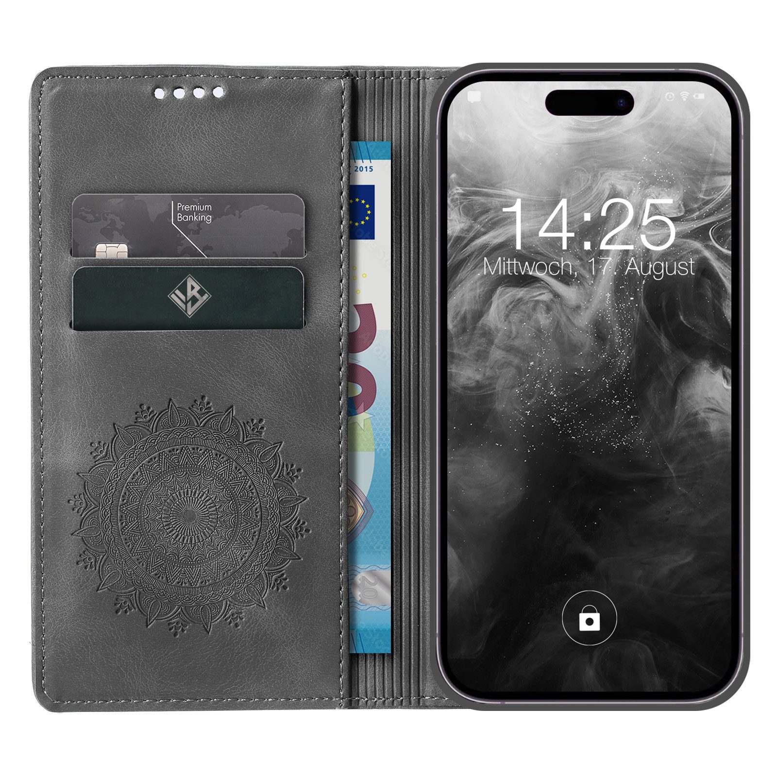 Tec-Expert Handyhülle Mandala Hülle Cover für Apple iPhone 17 Pro, Klapphülle Case Tasche mit Kartenfächern und RFID Schutz