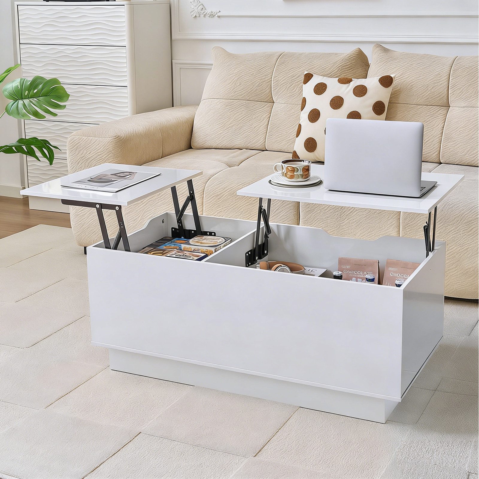 JanflyHome Couchtisch höhenverstellbar, 2 versteckte Fächer, 1 ausziehbare Schublade (1-St), Multifunktionstisch Kaffeetisch Schreibtisch 100x48x40 cm