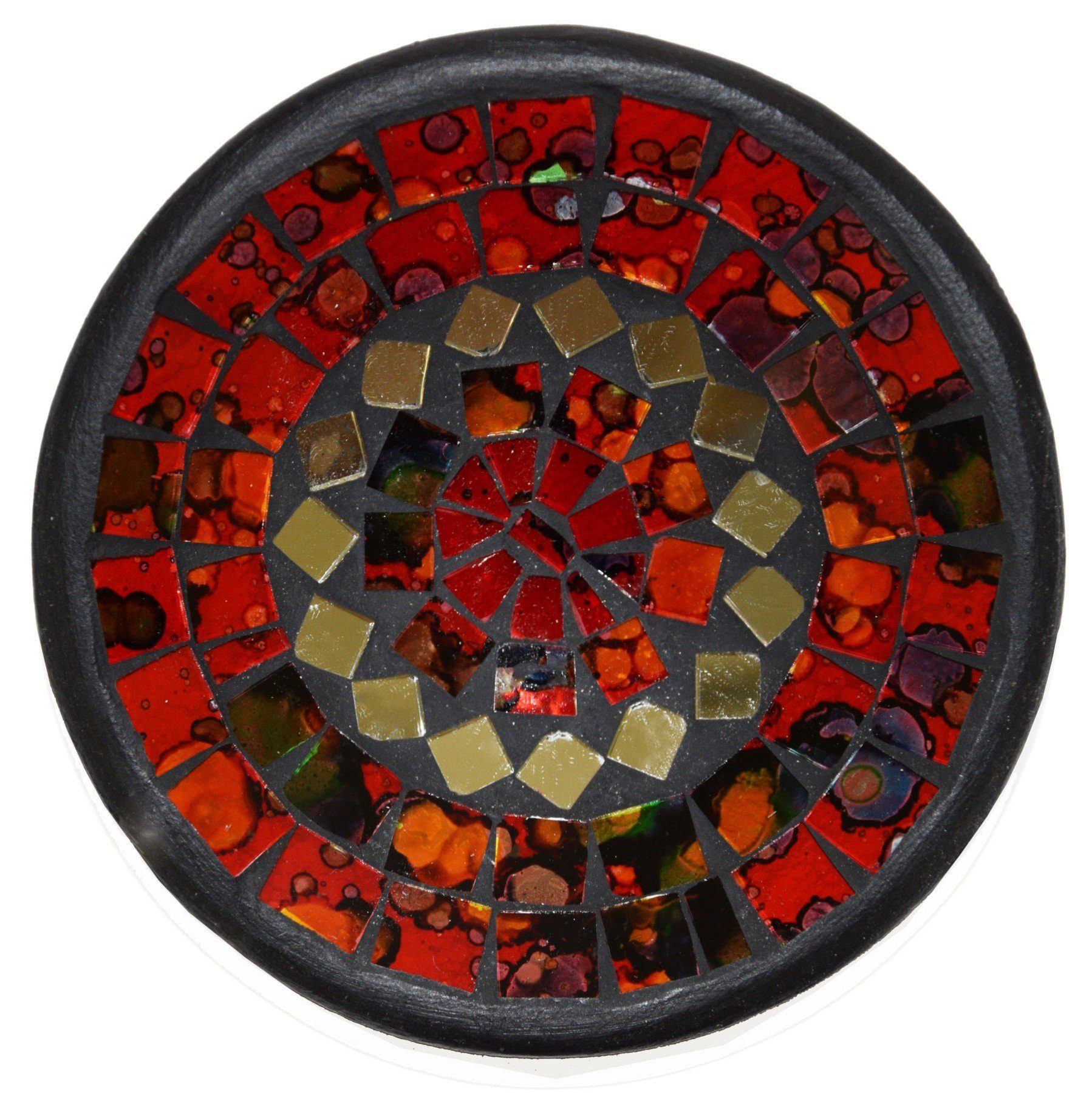 SIMANDRA Dekoschale Mosaik Schale Rund mit Spiegel ø ca. 12 cm (1 Stück) Rot | Dekoschalen