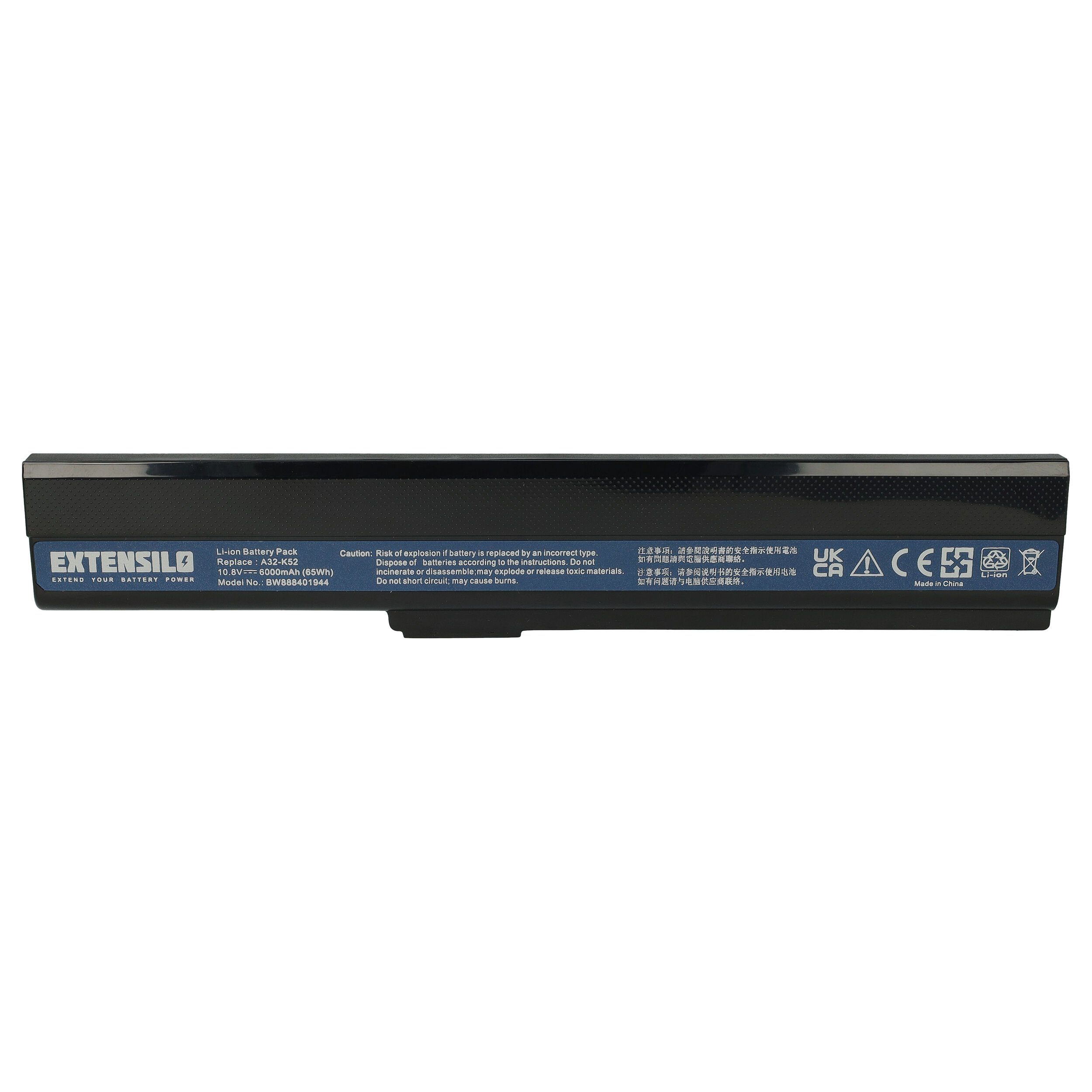 Extensilo passend für Asus X52j, X52JR, X52N, X52JU, X52Sg, X52JV, X52F, X52JB, Laptop-Akku 6000 mAh