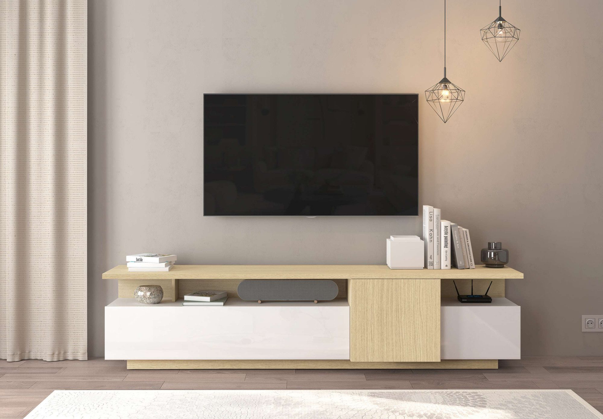 OTTO home Lowboard Lowboard ETHOS,Lowboard,TV-Kommode,TV-Möbel,TV-Bank (1 St), Mit zwei Drehtüren, einer Klapptür und zwei offenen Fächern,B.210 cm