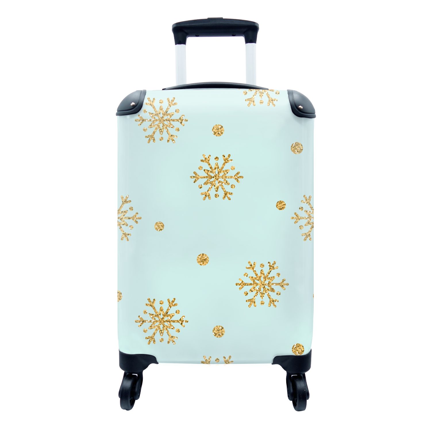 MuchoWow Handgepäckkoffer Weihnachten - Muster - Schnee - Gold, 4 Rollen, Reisetasche mit rollen, Handgepäck für Ferien, Trolley, Reisekoffer