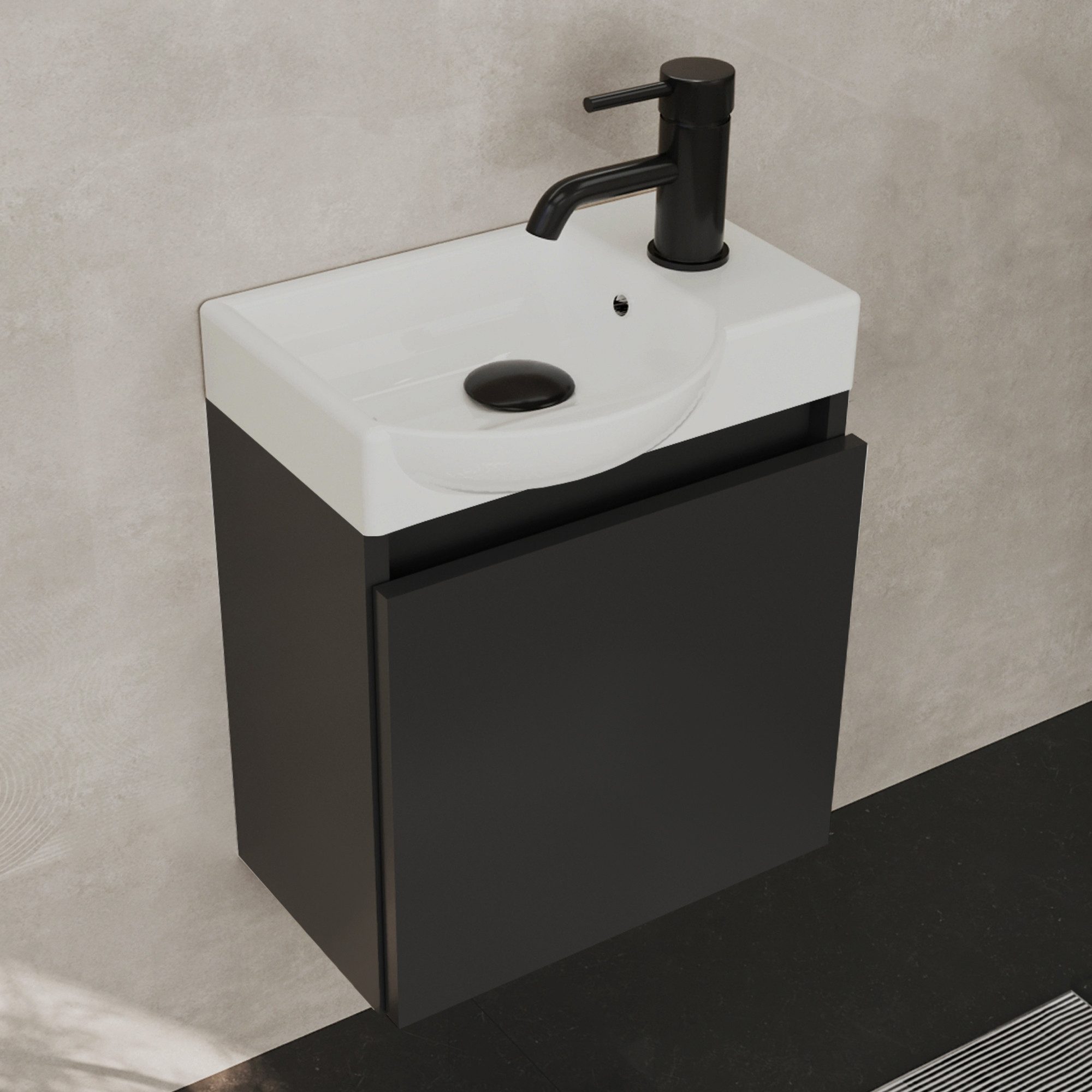 Alpenberger Waschtisch-Set Waschtisch mit Unterschrank hängend 45 cm Gäste WC, Waschbecken mit Unterschrank schwarz & wandhängend