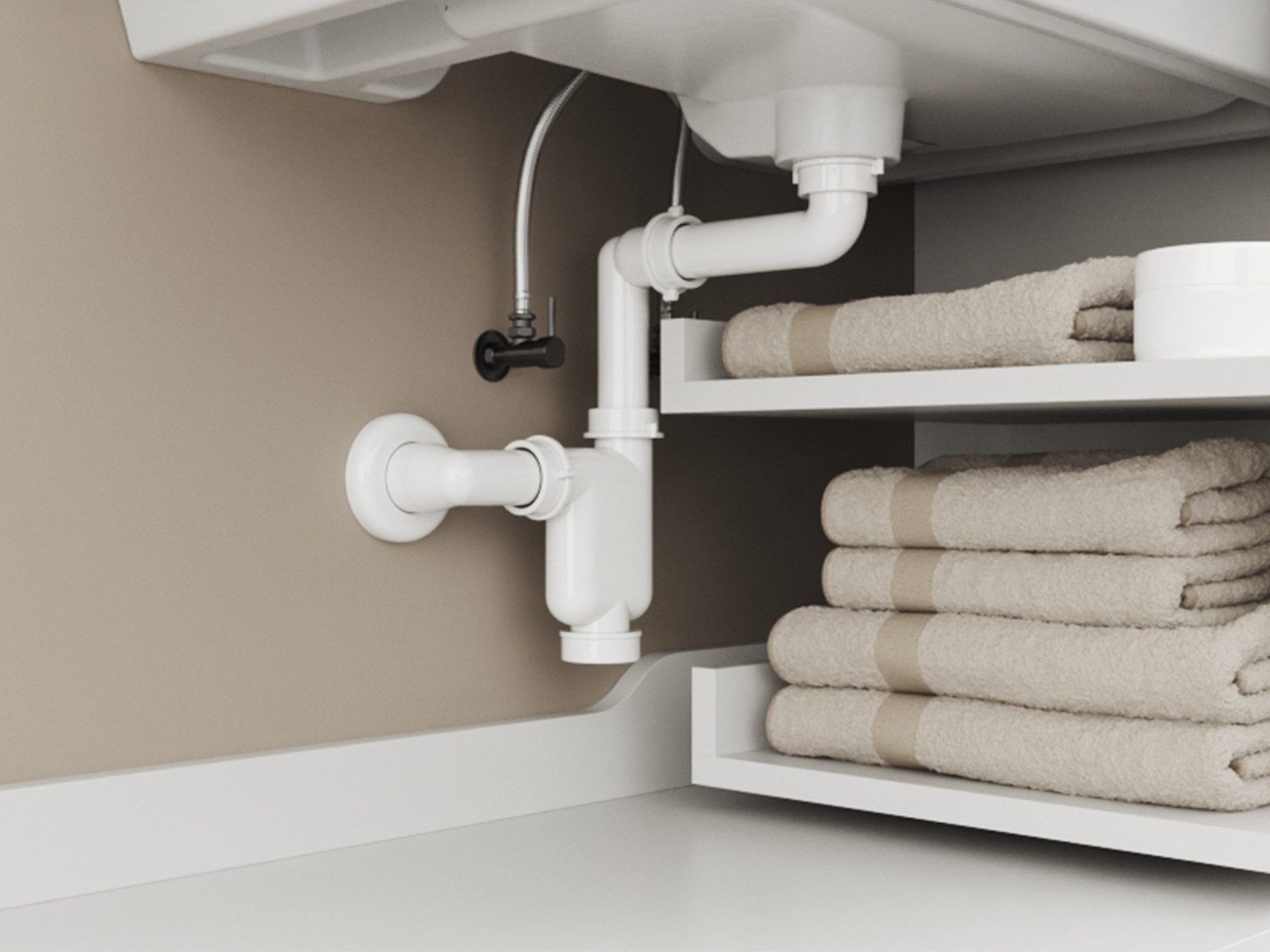 Aqua Bagno Siphon Flacher Raumsparsiphon für Waschbecken – G 1 1/4" 40mm, (Geruchsverschluss, 5-tlg., universell einsetzbar), mit Reinigungöffnung - platzsparende Lösung