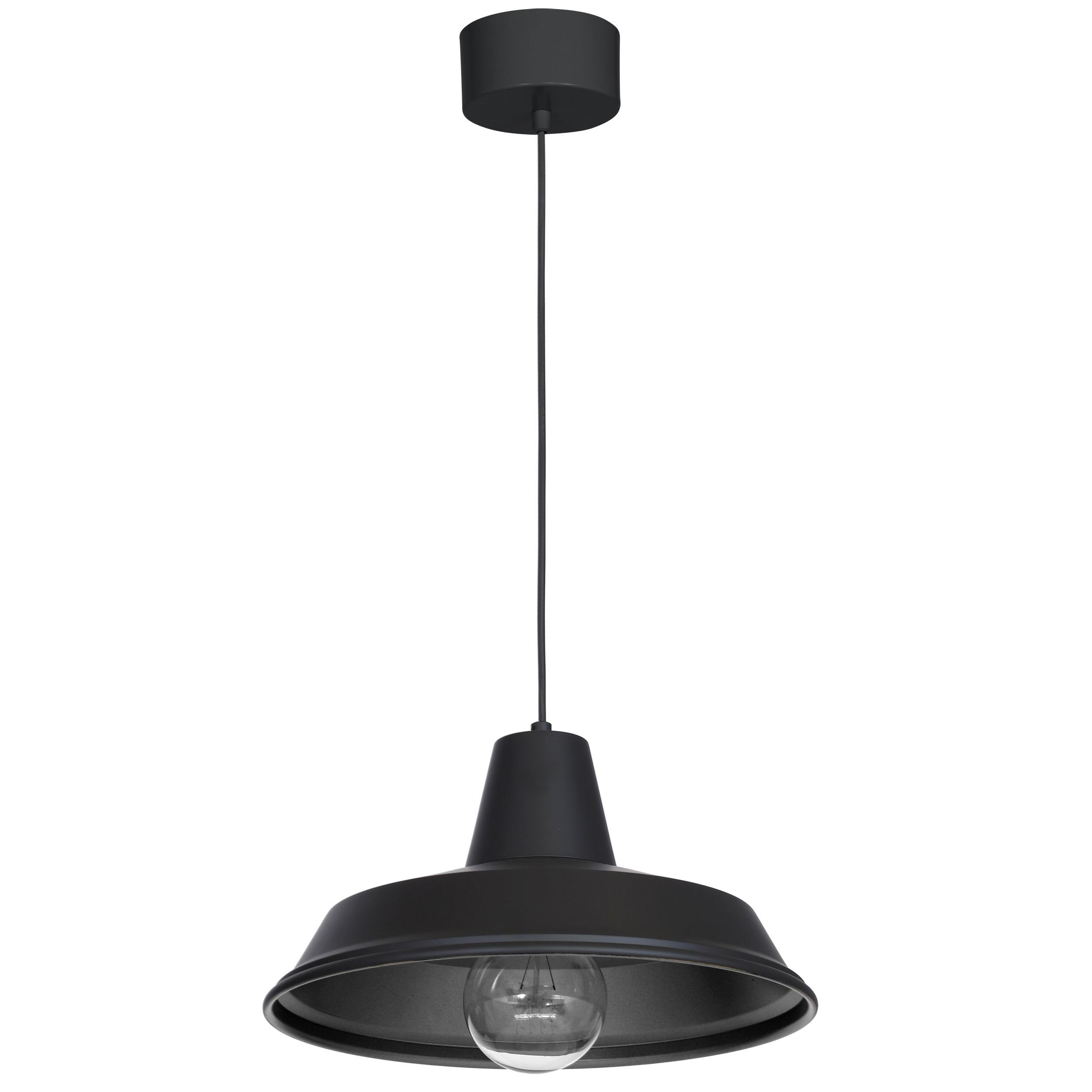 Licht-Erlebnisse Pendelleuchte MILLI, ohne Leuchtmittel, Schwarz Metall Ø 36 cm Vintage Mid Century Design E27 Küche Esszimmer