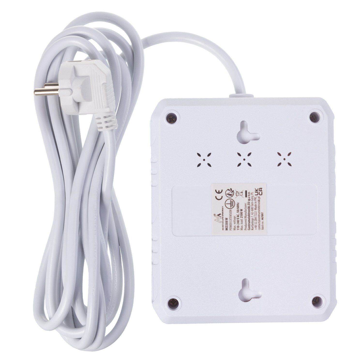 Maclean 2 Steckdosen 2500W 3xUSB Mehrfachsteckdose 2-fach (Kabellänge 3 m), 110-240V AC 50/60Hz, 2,1A max 2500W – Bild 3 von 5